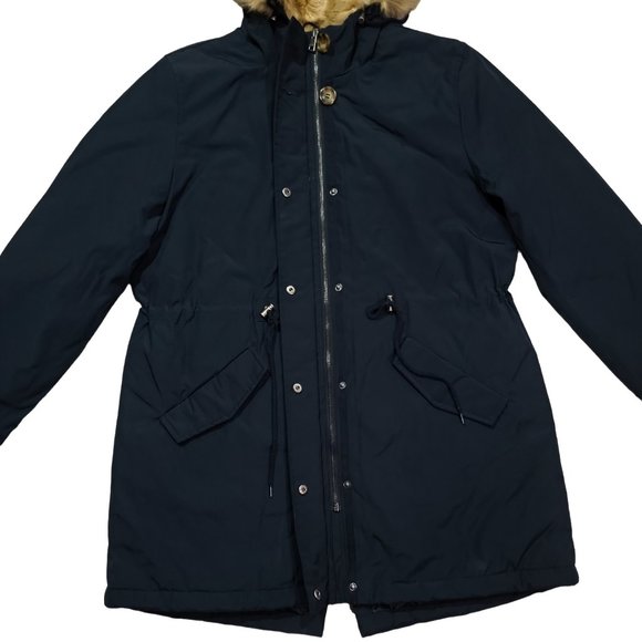 Levis Womens Faux Fur Lined Hooded Parka Jacket Navy Sz XL - Picture 2 of 10